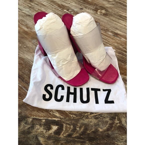 Schutz Victorie Sandal Slide High Block Heel Magenta NEW 9 US - Picture 2 of 8